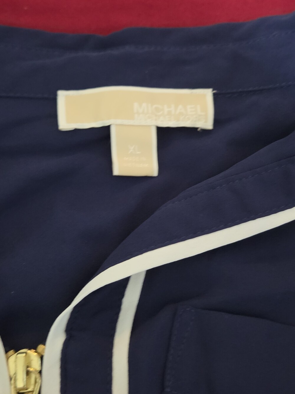 Michael Kors Blouse XL Navy Blue Zip Front Roll Tab Sleeve Shirt Gently Used - Picture 3 of 16